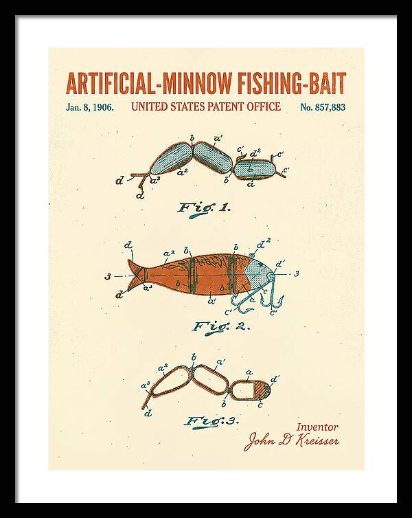 Artificial Minnow Fishing Bait Retro Patent Us857883a