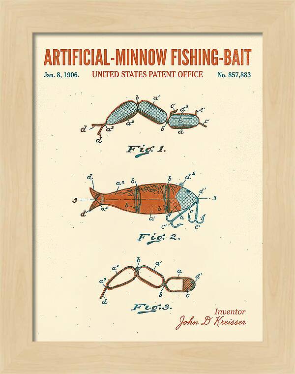 Artificial Minnow Fishing Bait Retro Patent Us857883a