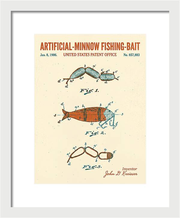 Artificial Minnow Fishing Bait Retro Patent Us857883a