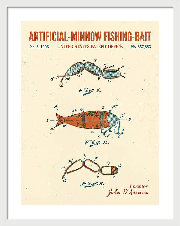 Artificial Minnow Fishing Bait Retro Patent Us857883a