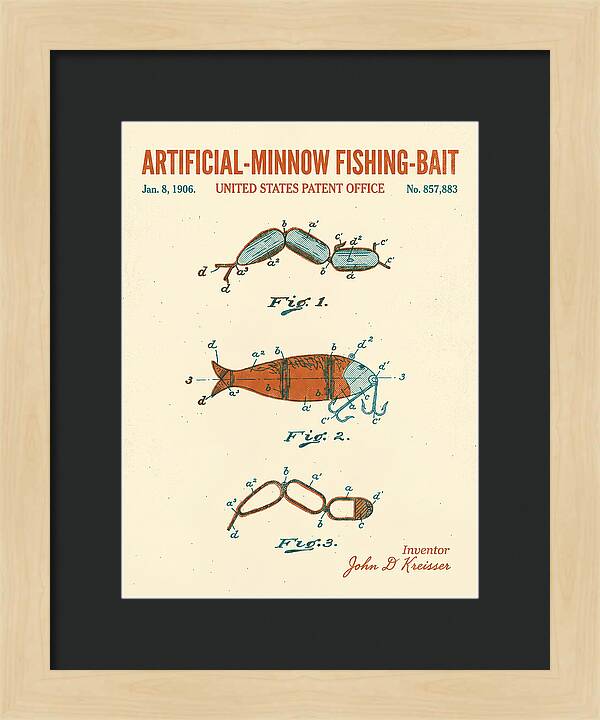 Artificial Minnow Fishing Bait Retro Patent Us857883a