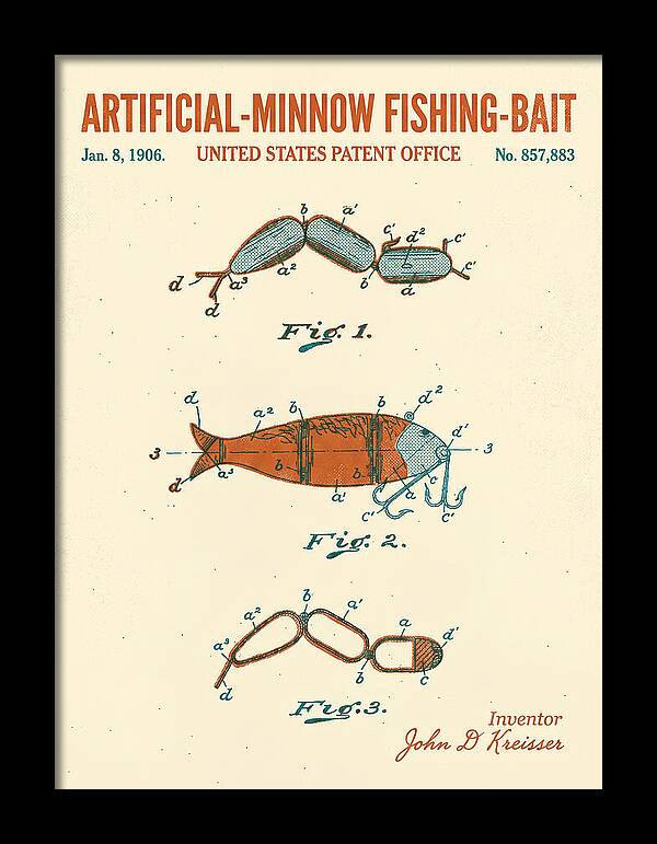 Artificial Minnow Fishing Bait Retro Patent Us857883a