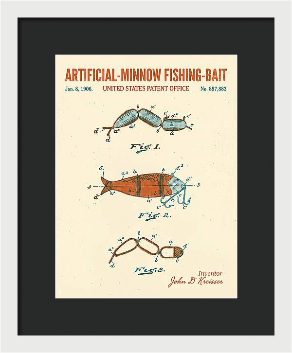 Artificial Minnow Fishing Bait Retro Patent Us857883a