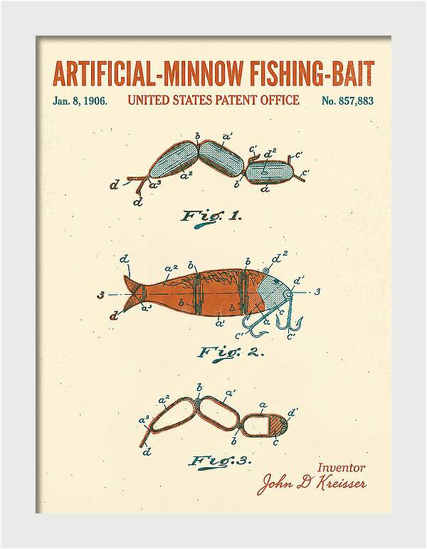 Artificial Minnow Fishing Bait Retro Patent Us857883a