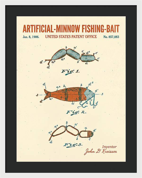 Artificial Minnow Fishing Bait Retro Patent Us857883a