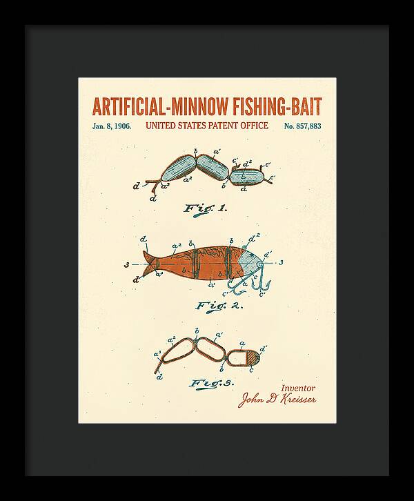 Artificial Minnow Fishing Bait Retro Patent Us857883a