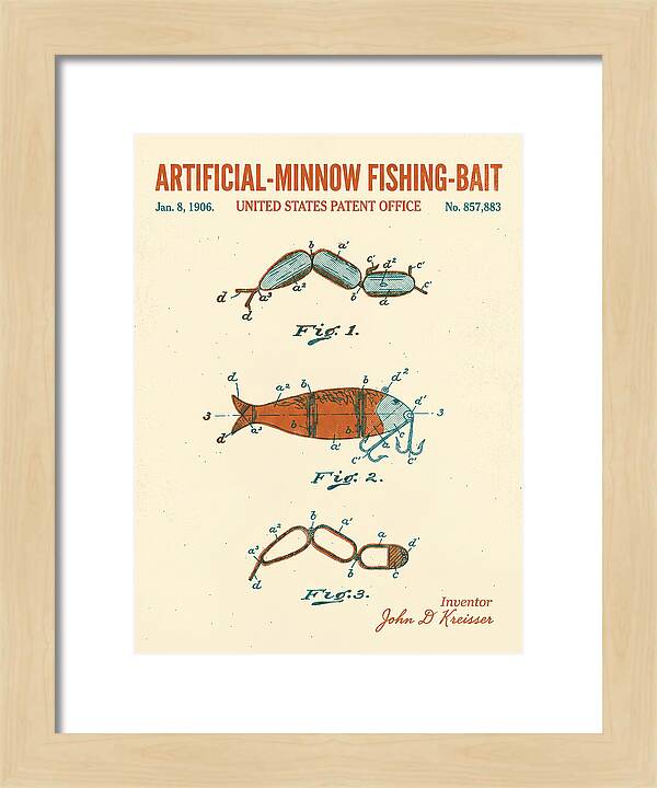Artificial Minnow Fishing Bait Retro Patent Us857883a