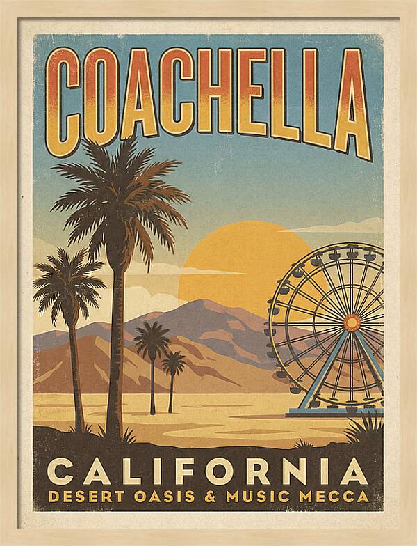 Coachella California Vintage Travel Poster