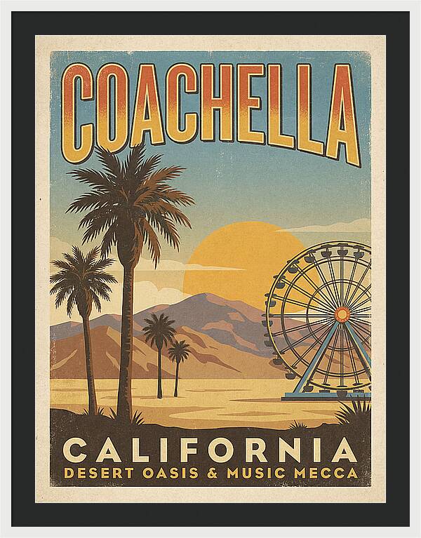 Coachella California Vintage Travel Poster