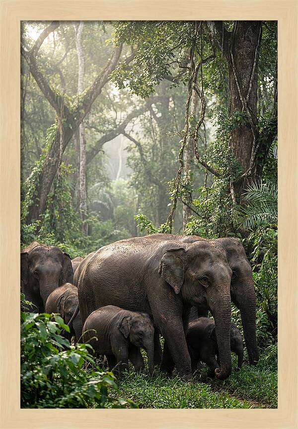 Asian Elephants In The Jungle