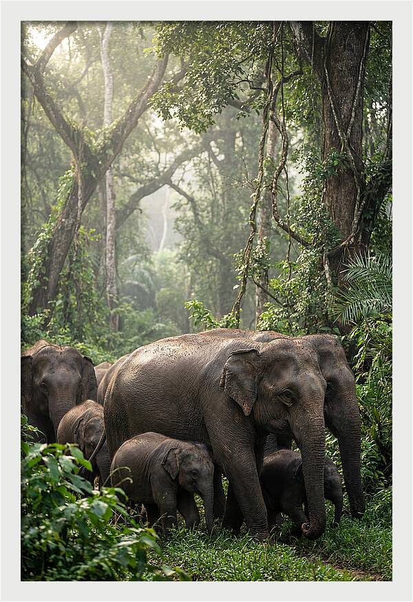 Asian Elephants In The Jungle