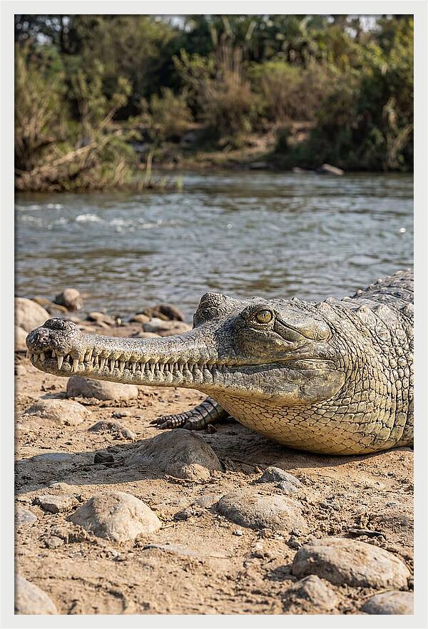 Asian Gharial Basking By The River
