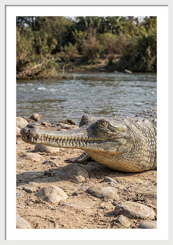 Asian Gharial Basking By The River