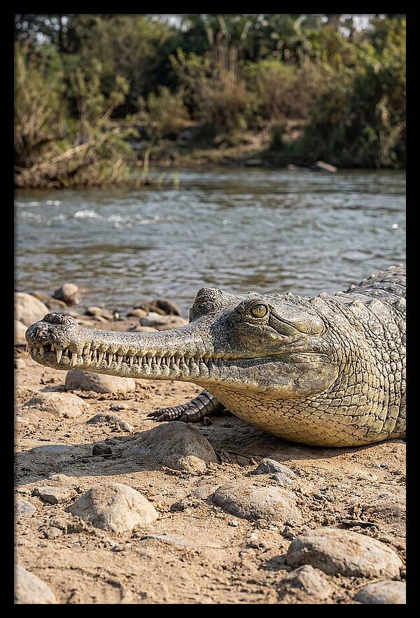 Asian Gharial Basking By The River