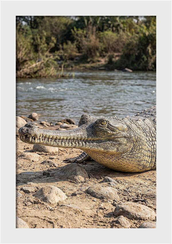 Asian Gharial Basking By The River