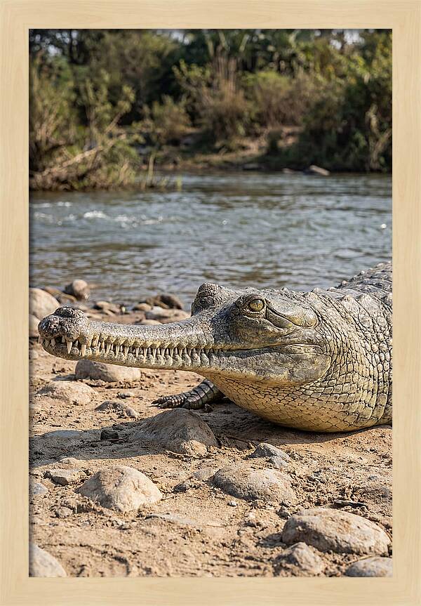 Asian Gharial Basking By The River