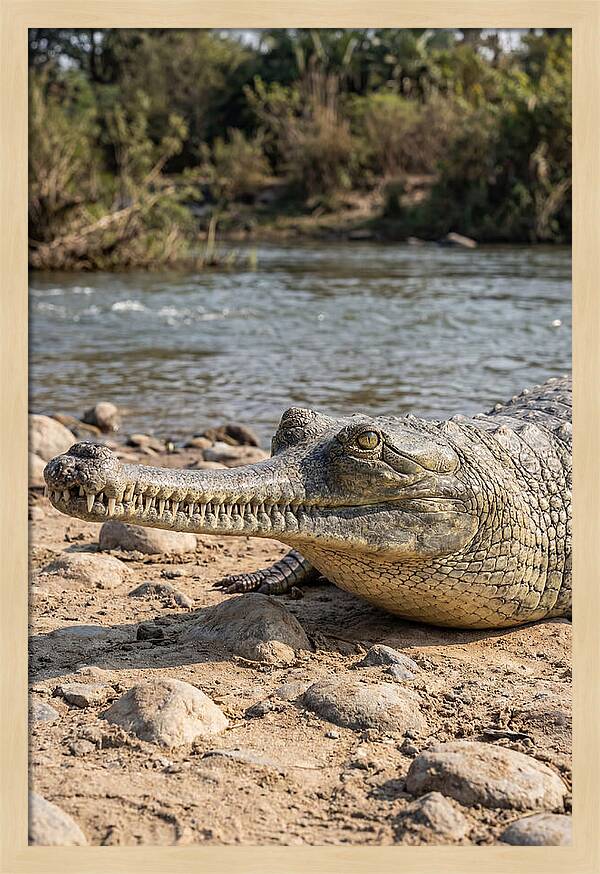 Asian Gharial Basking By The River