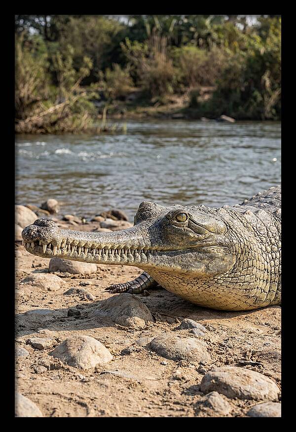 Asian Gharial Basking By The River