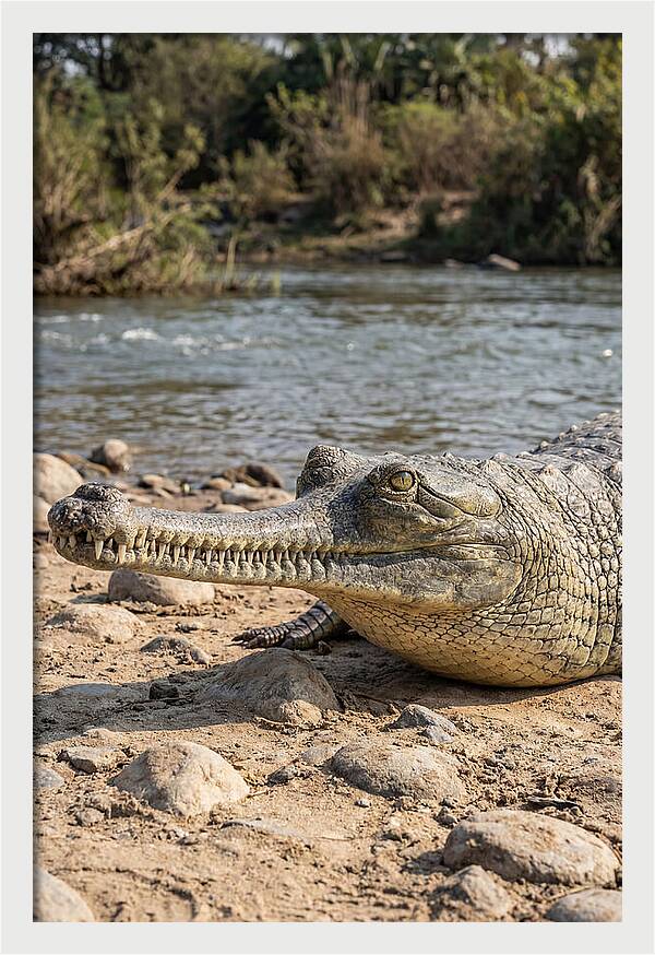 Asian Gharial Basking By The River