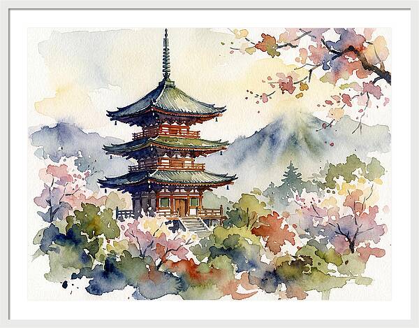 Asian Pagoda Amidst Blossoms