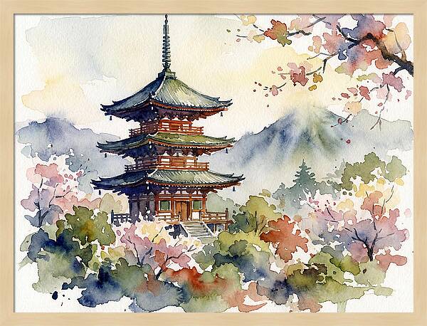 Asian Pagoda Amidst Blossoms