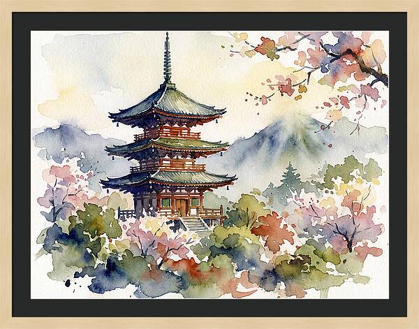 Asian Pagoda Amidst Blossoms