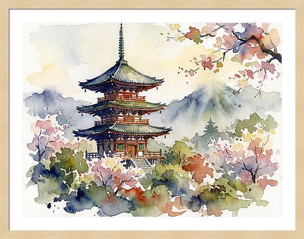 Asian Pagoda Amidst Blossoms