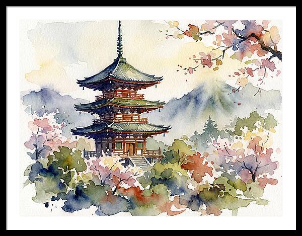 Asian Pagoda Amidst Blossoms