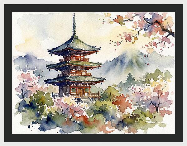 Asian Pagoda Amidst Blossoms