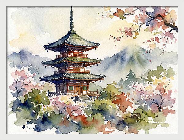 Asian Pagoda Amidst Blossoms