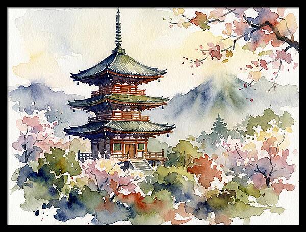 Asian Pagoda Amidst Blossoms