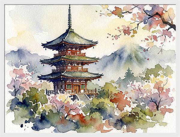 Asian Pagoda Amidst Blossoms