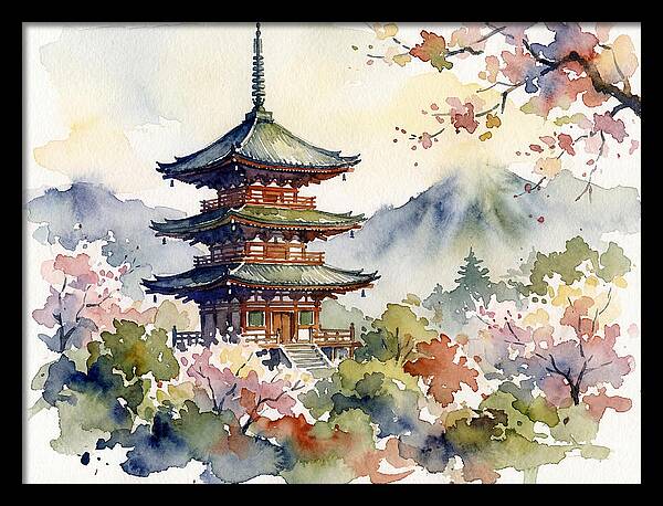 Asian Pagoda Amidst Blossoms