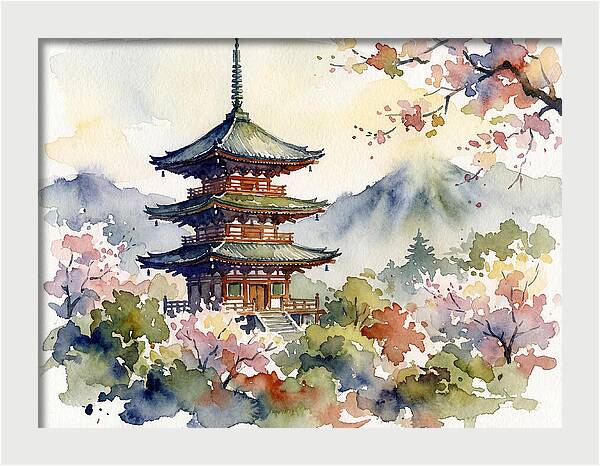 Asian Pagoda Amidst Blossoms