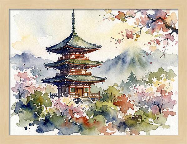 Asian Pagoda Amidst Blossoms