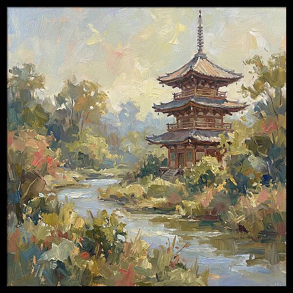 Asian Pagoda Amidst Nature