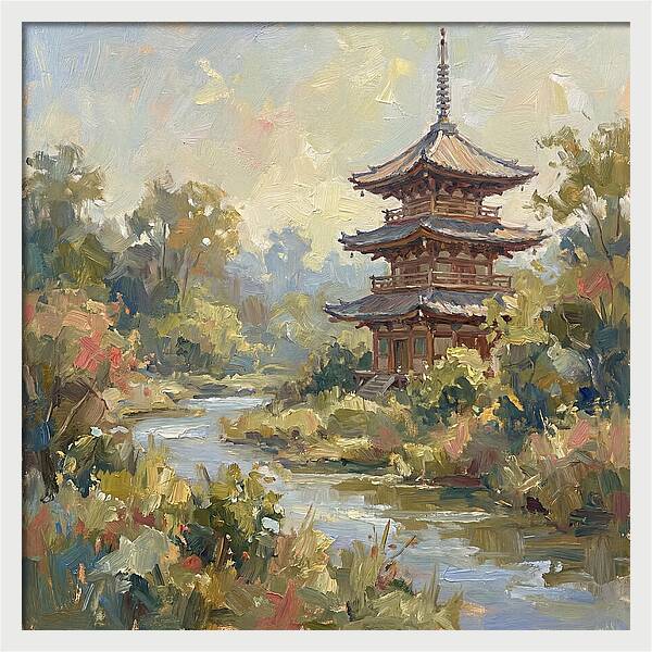 Asian Pagoda Amidst Nature