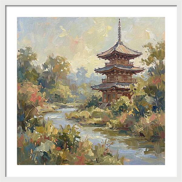 Asian Pagoda Amidst Nature