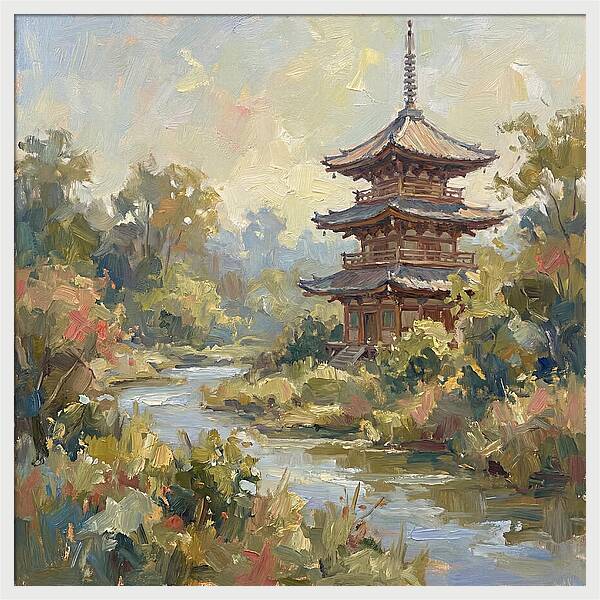 Asian Pagoda Amidst Nature