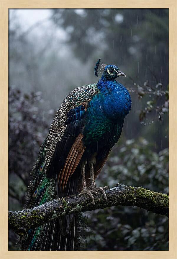 Asian Peacock In The Rain