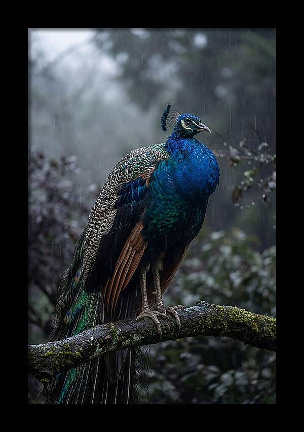 Asian Peacock In The Rain