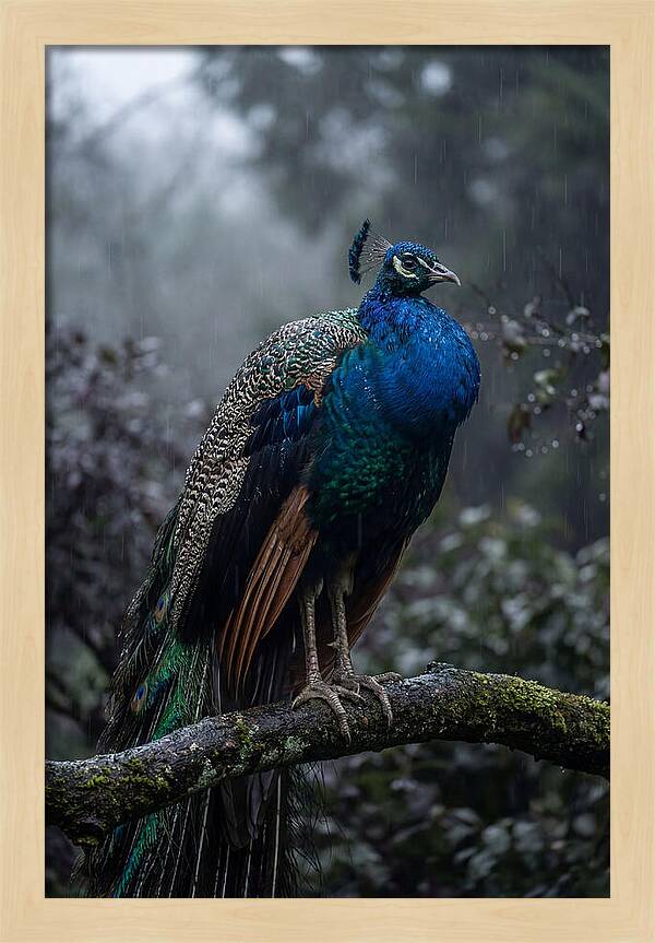 Asian Peacock In The Rain