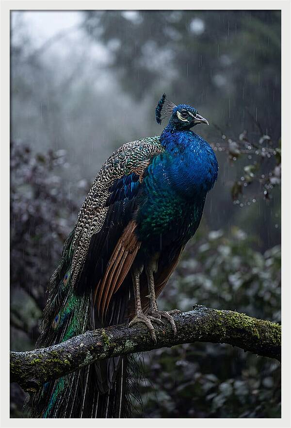 Asian Peacock In The Rain