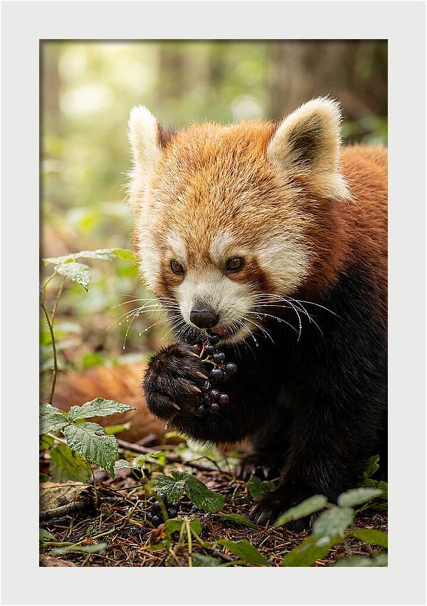 Asian Red Panda Enjoying Berries