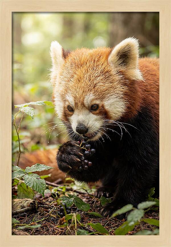 Asian Red Panda Enjoying Berries