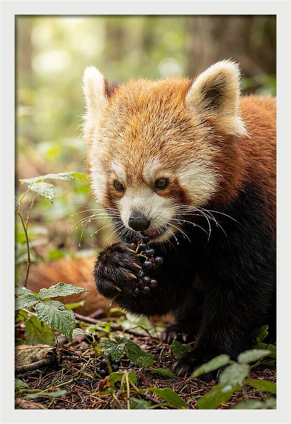 Asian Red Panda Enjoying Berries