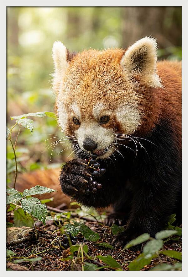 Asian Red Panda Enjoying Berries