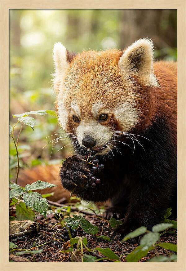 Asian Red Panda Enjoying Berries