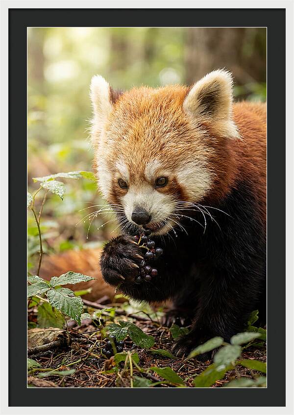 Asian Red Panda Enjoying Berries