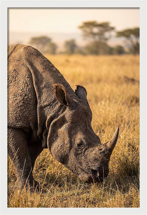 Asian Rhino Grazing In Grassland